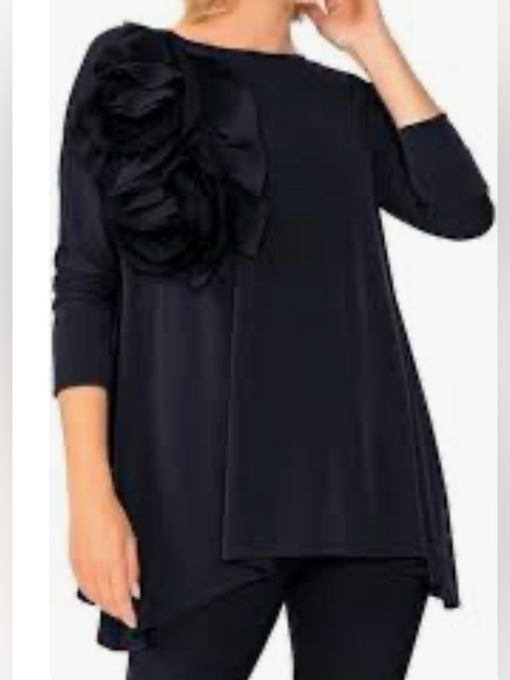 COS Black Navy Long-Sleeve Tunic with Floral Rosette Detail Medium
